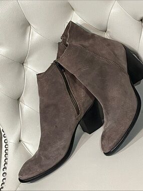 Zara Taupe Suede Ankle Boots with Block Heel